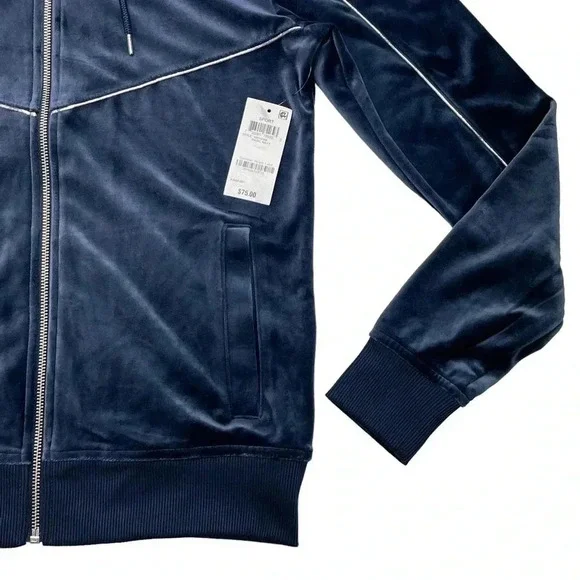 International Concepts Skip Sport Navy Velour Mens Jacket - Picture 6 of 11